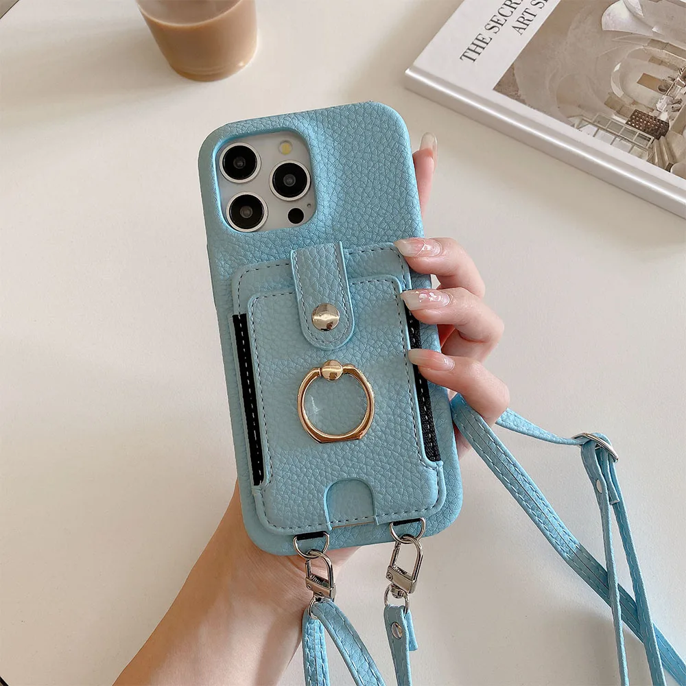 Luxurious Leather Crossbody Phone Case with Ring Wallet and Card Holder