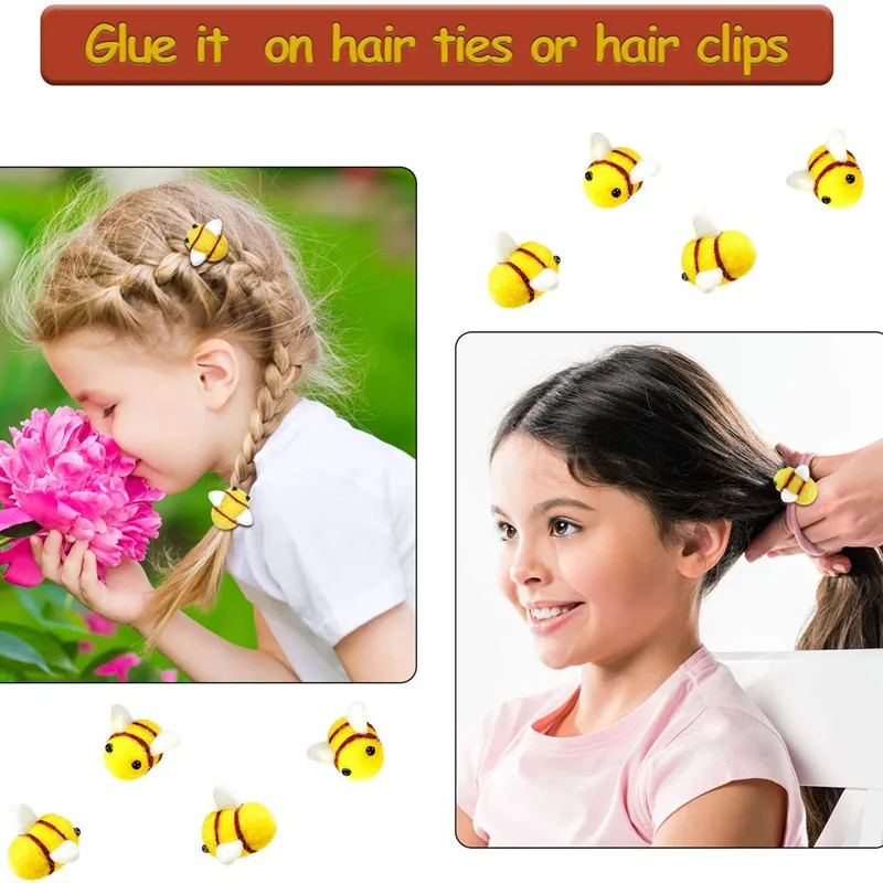 Yellow bee pompom hair ball, 5-50pcs 20*25mm polyester, child DIY handmade material for hat clothing headdress wedding party