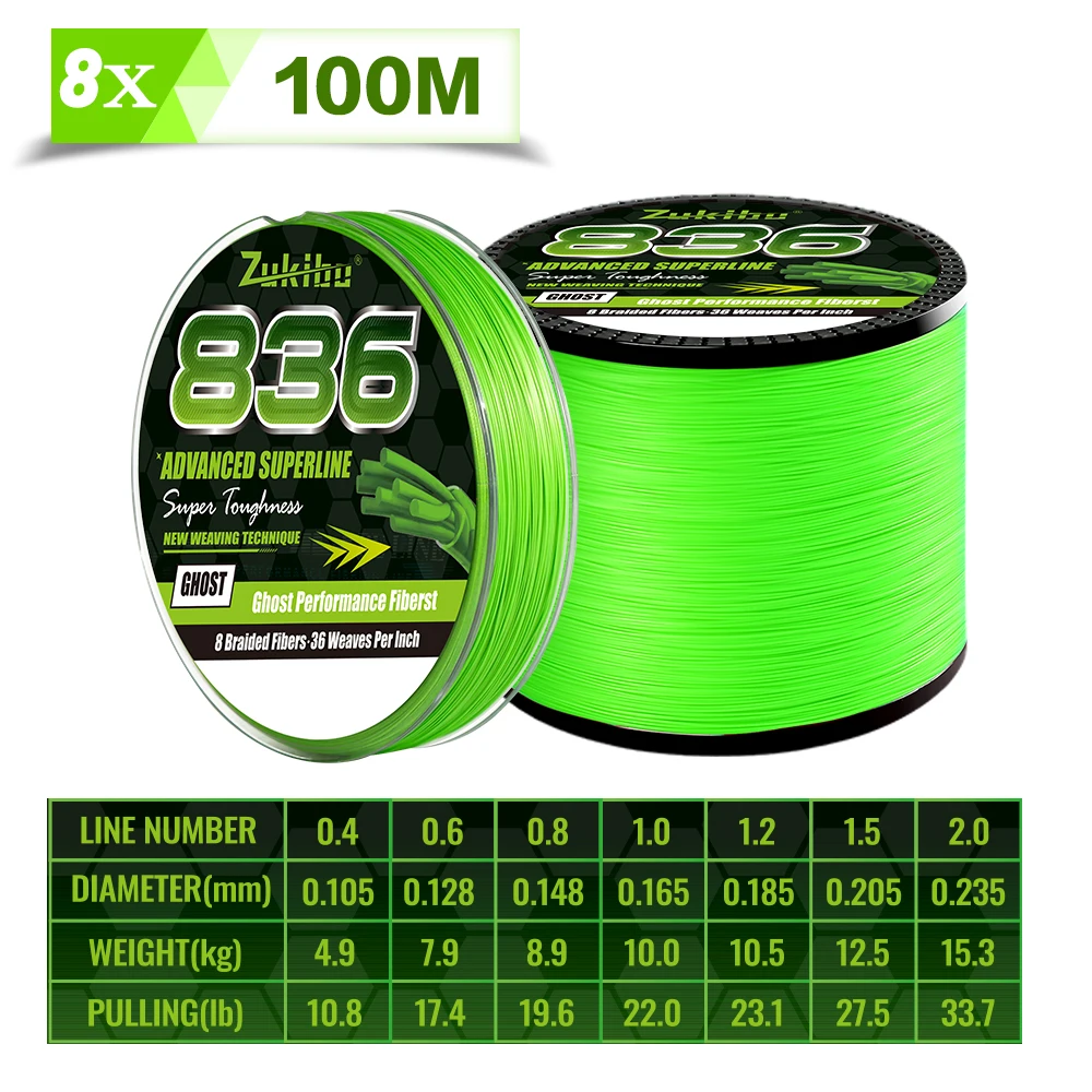 Zukibo Ghost 836 Linha de Pesca Trançada 8 Fios Japão Ultra Suave