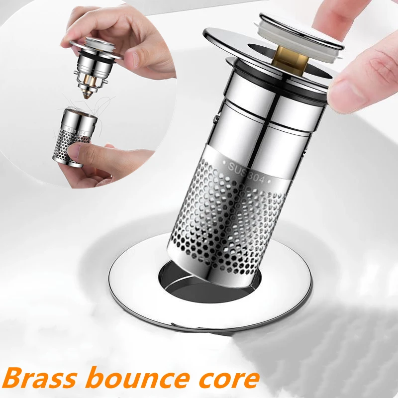 Floor Drain Filter Stainless Steel Washbasin Leak Plug Odor Proof Bouncing Core Drains Hair Catcher Sink Straine