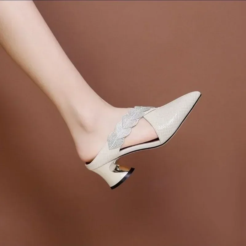 Shoes Female 2024 Brand Slingbacks Women's High Heels Fashion Crystal Office and Career Sexy Pointed Toe Toe Cap Sandals 4