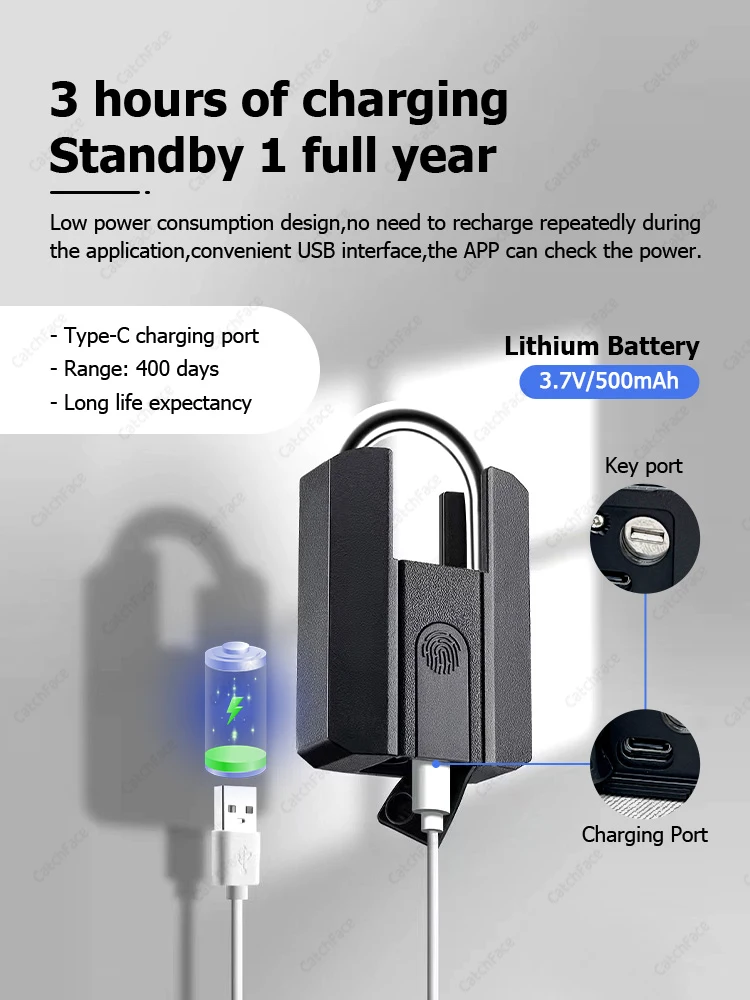 4 Ways Unlock TTlock App Waterproof Fingerprint Key 13.56khz RFID Card USB Rech