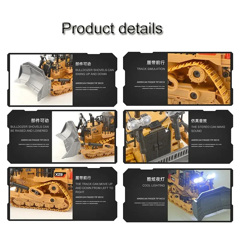 1:24 9CH RC Bulldozer Truck Car 11CH Crawler Type Alloy Shovel Engineering Forklift Heavy Excavator Children Toys Gifts Kids