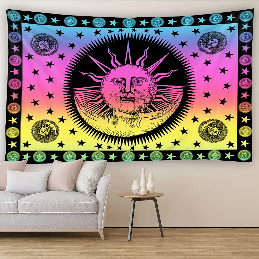 Diverse Design Sun Face God Wall Hanging Tapestry Art Deco Blanket