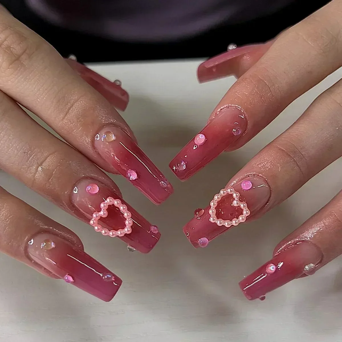 Pink Heart Nail Design