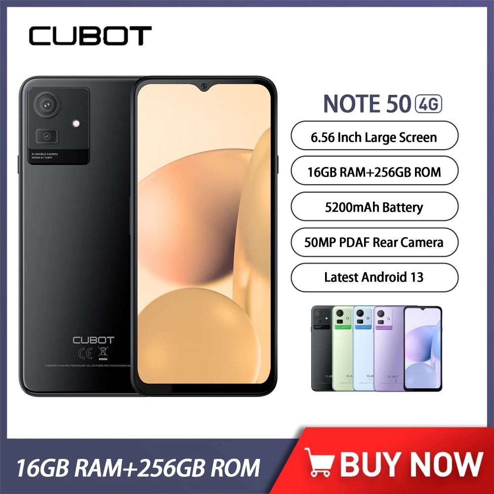 Cubot NOTE 50, Smartphone 16GB RAM(8GB+8GB Extended), 256GB ROM, 6.56 90Hz  Screen, Octa-Core, NFC, 50MP Camera, 5200mAh