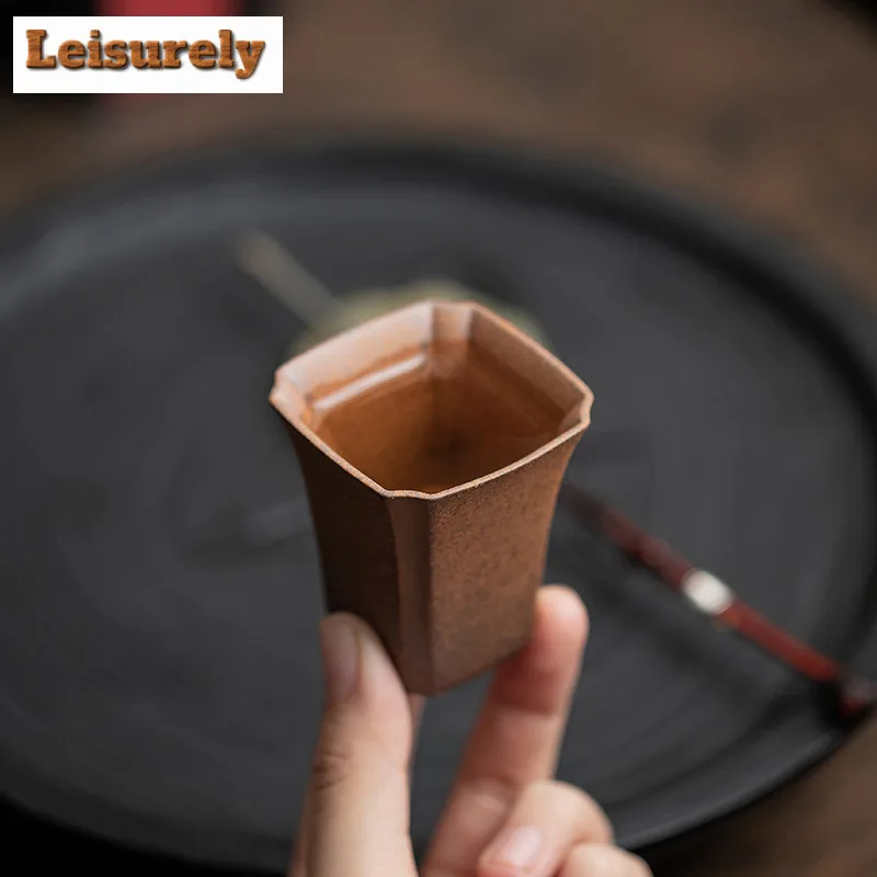 2pc/lot Old Rock Mud Coarse Pottery Teacup Aesthetic Tea Bowl Tea Pair Tea-tasting Smelling Cup Chazhan Master Cups Tea Services