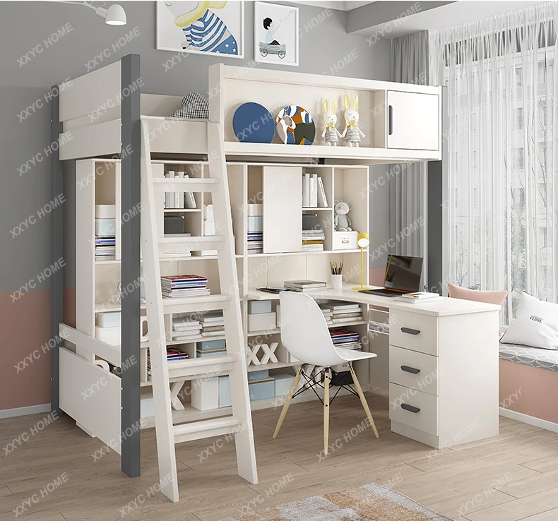 Bed Table Home Combined Bed Integrated Upper and Lower Bunk Double Rounds Wardrobe Desk