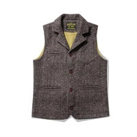 Amekaji Vintage Wool Waistcoat Men Winter New British Lapel Thick Double Layer Multi-pocket Suit Collar Vest Retro Cardigan Vest 1