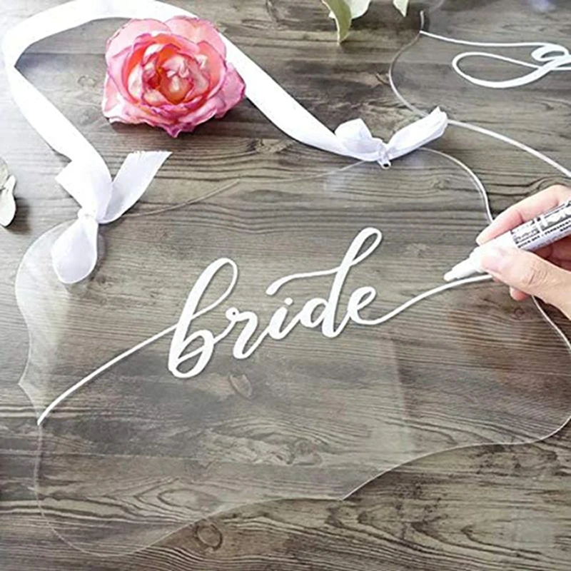 2PCS Clear Table Chair Sign DIY Wedding Pendant Acrylic Plate Transparent Wedding Hanging Sign for Home Party Decoration