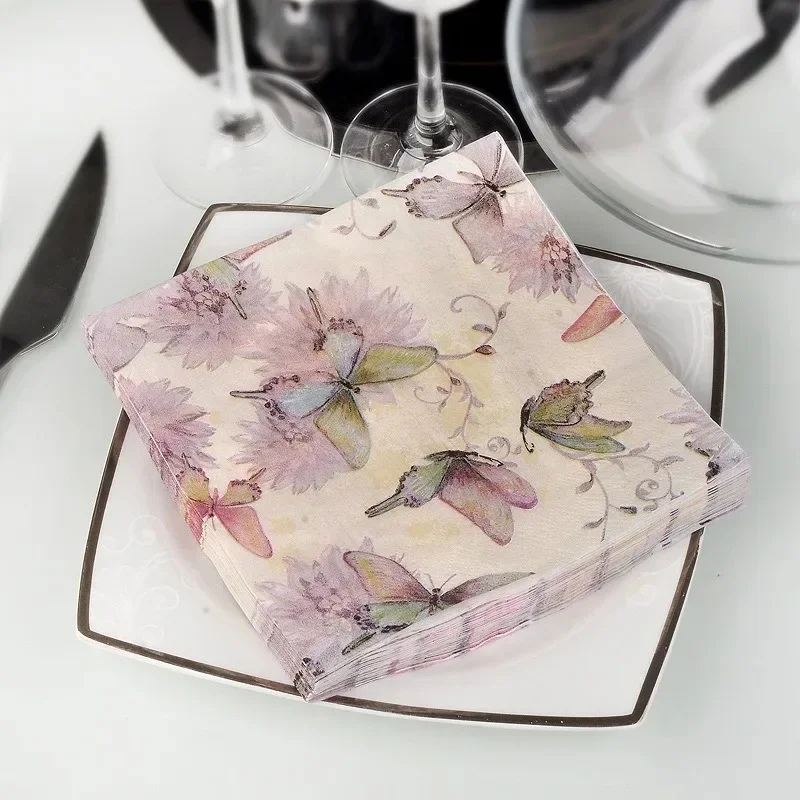 20Pcs/Bag Napkins Paper Butterfly Floral Print Decoupage Napkin Paper Tissue for Xmas Wedding Decor Party Table Supplies