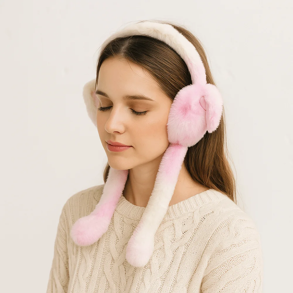 Plush Rabbit Ear Muffs Soft Winter Warm Earmuffs for Women Girls