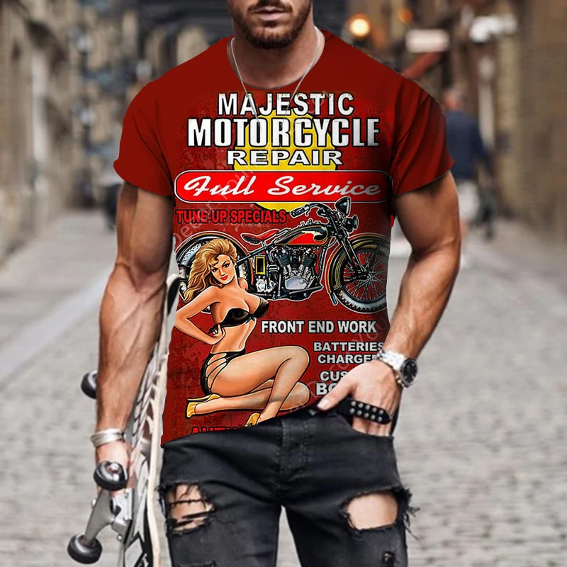 Men's T-shirt 3D New Motorcycle Beauty Print Personalized T-shirt Fashion  Street Style Men's Summer Short Sleeve Top - AliExpress