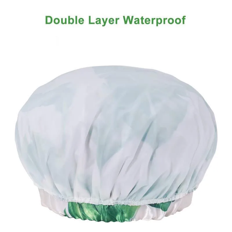 Bow-knot Shower Caps Women Cute Waterproof Bath Hats Face Washing Make-up Moisture Proof Double Layer Head Cover Hair Bonnet New 5