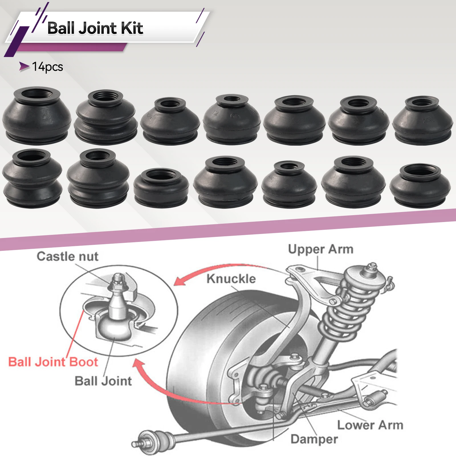 Car Accessories Dust Boot Covers Suspension Steering Ball Joint Boot Cap Track Tie Rod Linkage Kit End Set 14x Car Suspension Parts