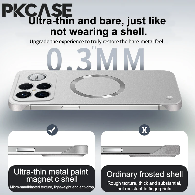 Magnetic Frameless Shockproof Metal Case with Wireless Charging Cover