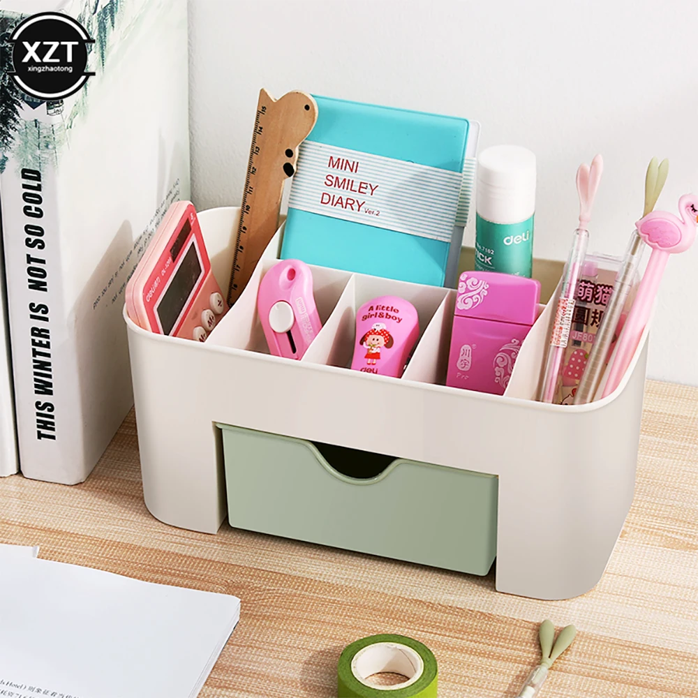 

Multifunctional Plastic Desktop Storage Box Pen Holder Desk Skin Care Items Sundries Bathroom Rack with Drawer