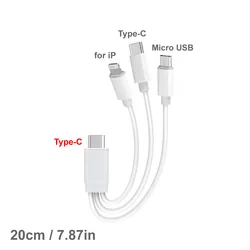 Universal 3 - in - 1 Short Charging Cable with PD USB - C (C to 3 in 1 - 20cm)