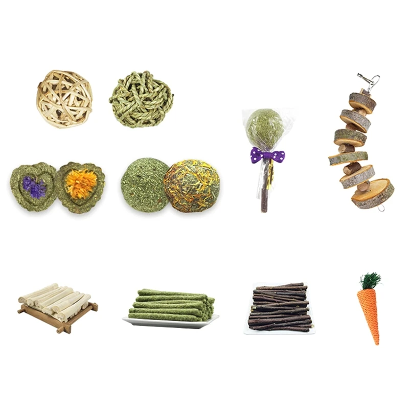 10 Models Chew for Hay Treats for Small Animal Teeth Cleaning Hanging Blocks Timothy Balls Rabbits Gerbils G5AB