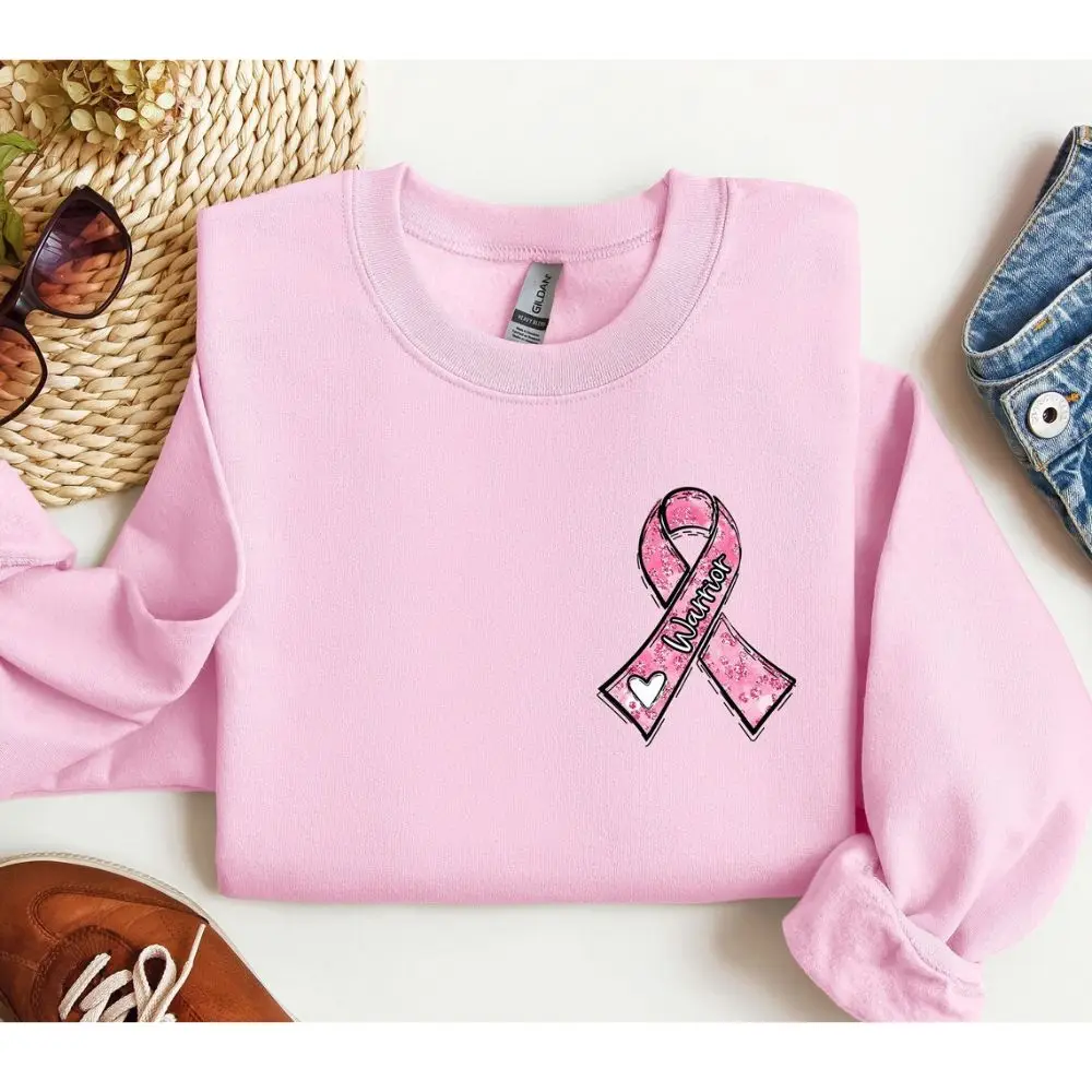 Pink Ribbon Sweatshirt New Simple Casual Pullover for Women 2024 Spring Coquett Aesthetic Jumper O-neck Basic Clothing Tops ﻿ ﻿