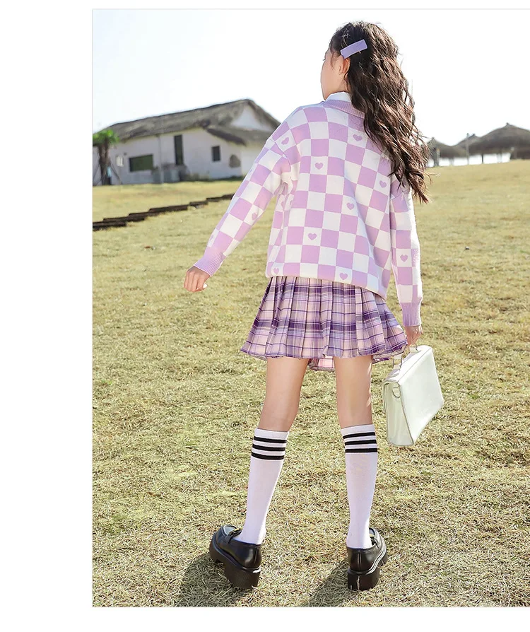 Conjunto de camisa e saias de suéter de urso, uniforme estudantil xadrez  japonês, moda coreana, terno de malha Jk com gravata, casacos formais,  kawaii, 3 peças - AliExpress
