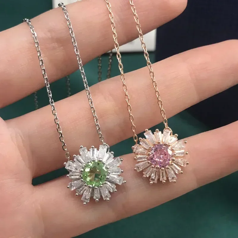 2025 New Trend Fine Party Jewelry Sets Charming Yellow Pink Sunflower Crystal Pendant Women's Necklace Bracelet Earrings Ring 2