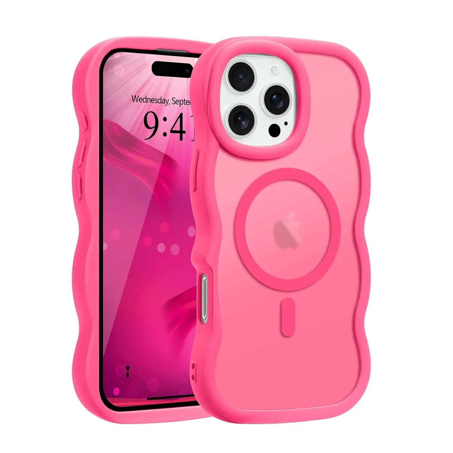 Luxury Wavy Frame Translucent Magnetic Shockproof Phone Case with Wireless Charging Capability