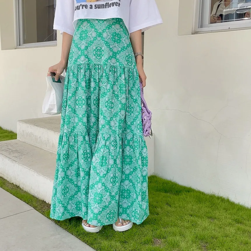 

South Korea Dongdaemun 2023 summer new retro temperament long skirt high waist chiffon long skirt national wind slimming