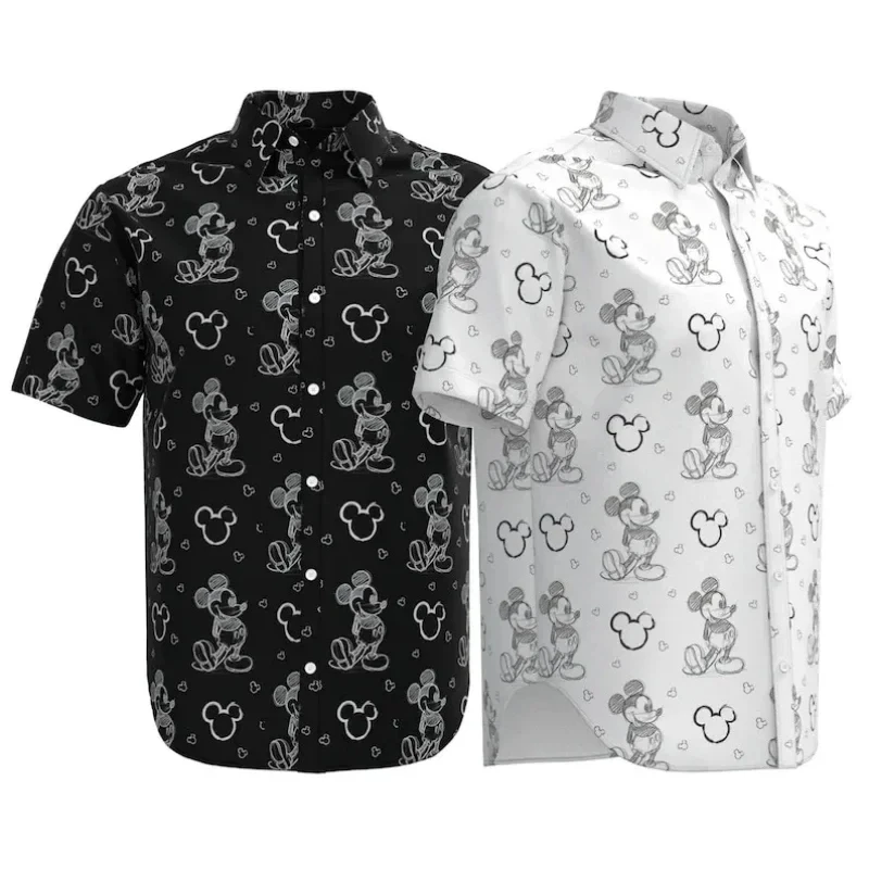 2023 New Disney Hawaiian Shirt Fashion Mickey Mouse Sketch Doodle Shirt Disneyland Short Sleeve Button Shirt Casual disney short sleeved blouse women mickey mouse kawaii casual thin slim fashion ladies shirts streetwear high quality shirt print