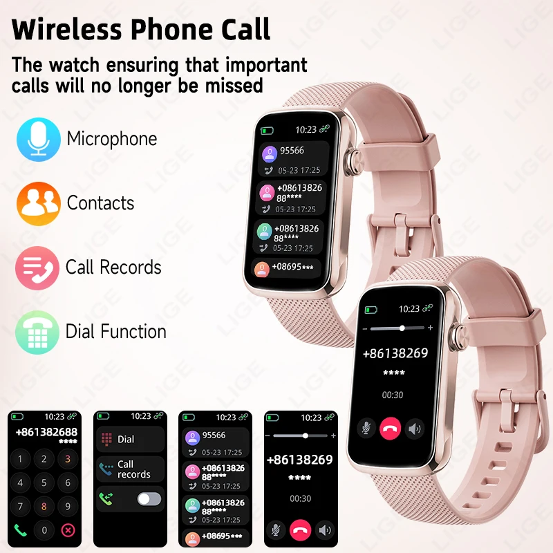 LIGE Women Smart Bracelet Men Smartwatch Ladies Heart Rate Blood Oxygen IP68 Waterproof Sports Smart Band Watch For Android IOS