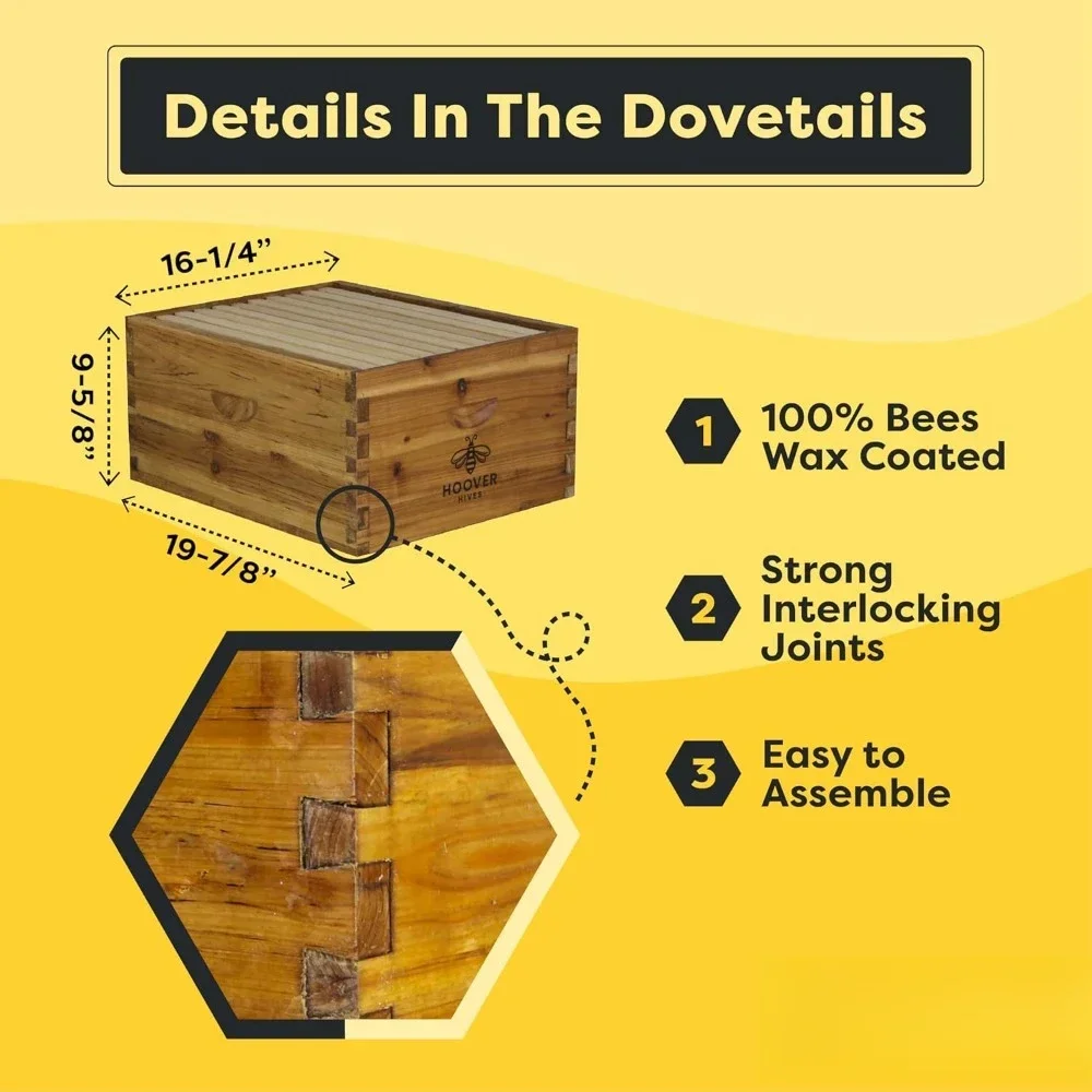 The Original Beeswax Coated Beehive Kit, Includes 2 Deep & 1 Medium Boxes with 10 Wooden Frames & Heavy Wax Coated Foundations