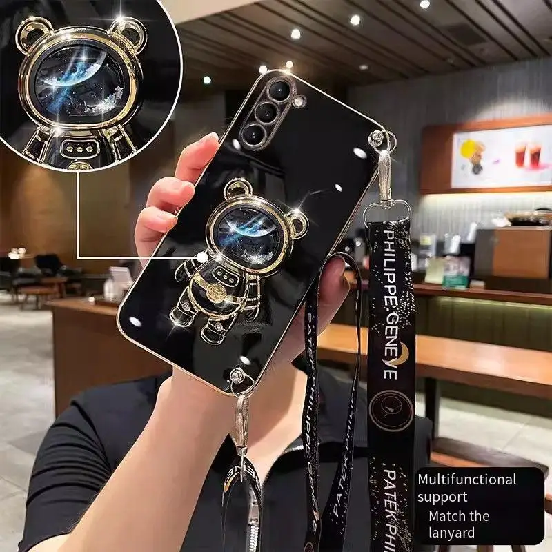 thumbnail image 1 of Crossbody Lanyard Quicksand space bear Plating Case for Samsung Galaxy S23 S22 S21 S20 Ultra FE S10 S9 S8 Plus 5G Cover, 1 of 5