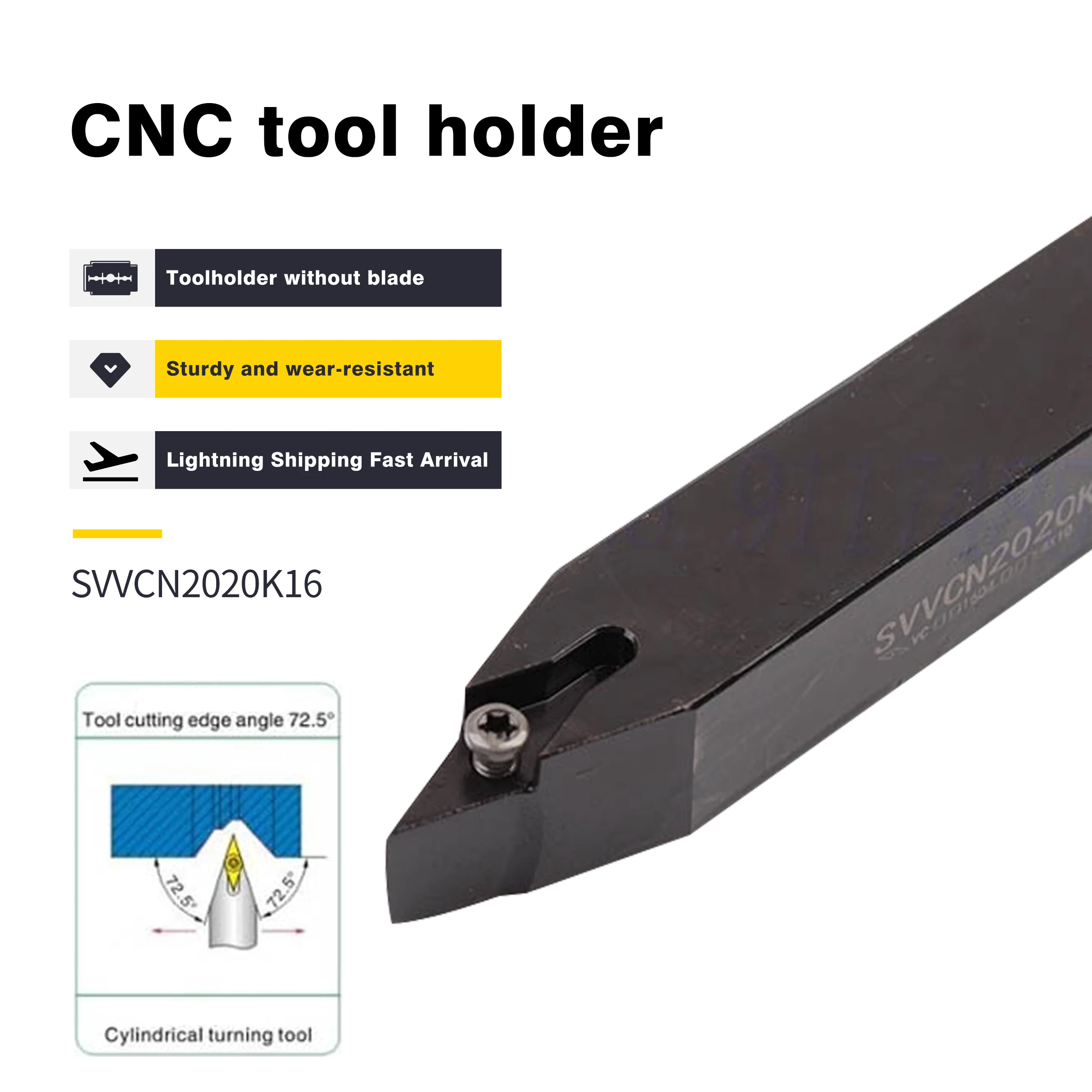 

1pc SVQCR1616H16 CNC Lathe Cutting Tools Arbor SVQCR2020K16 SVQCR2525M16 16mm 20mm 25mm External Turning Tools Holder, For VCMT
