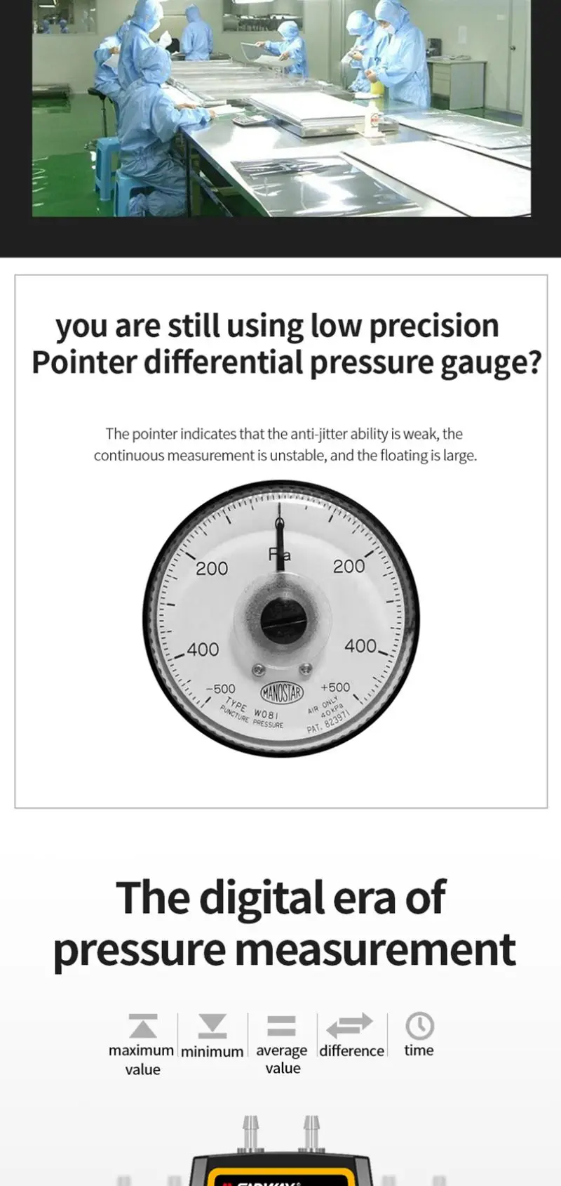 Description Picture 5 of itemSNDWAY SW-512 Digital Pressure Gauge Differential Gas Pressure Gauge Measuring Instruments Barometric Gauges SW-512B SW-512C