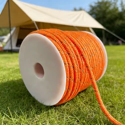 Reflective Paracord Outdoor Camping Survival Rope - Durable 4mm Lanyard & Clothesline Rope, 50M (Orange)