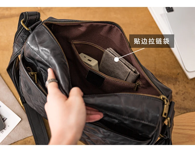 PNDME Designer handgemachte pflanzlich gegerbte Rindsleder Männer große Kapazität Umhängetasche Outdoor-Reise echtes Leder Umhängetasche – Detail 4