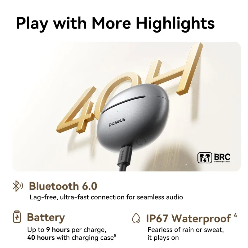 Baseus MC1 Pro イヤークリップ ワイヤレスイヤホン Bluetooth 6.0 Hi