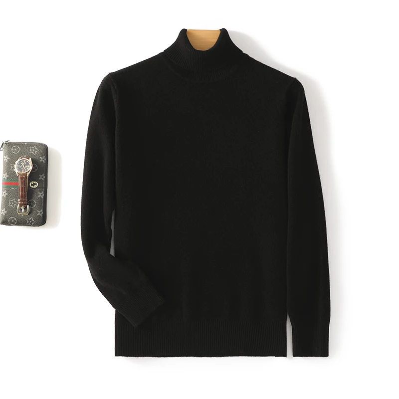 New autumn and winter 100% pure wool solid color men\'s turtleneck sweater loose long-sleeved knitted cashmere bottoming shirt