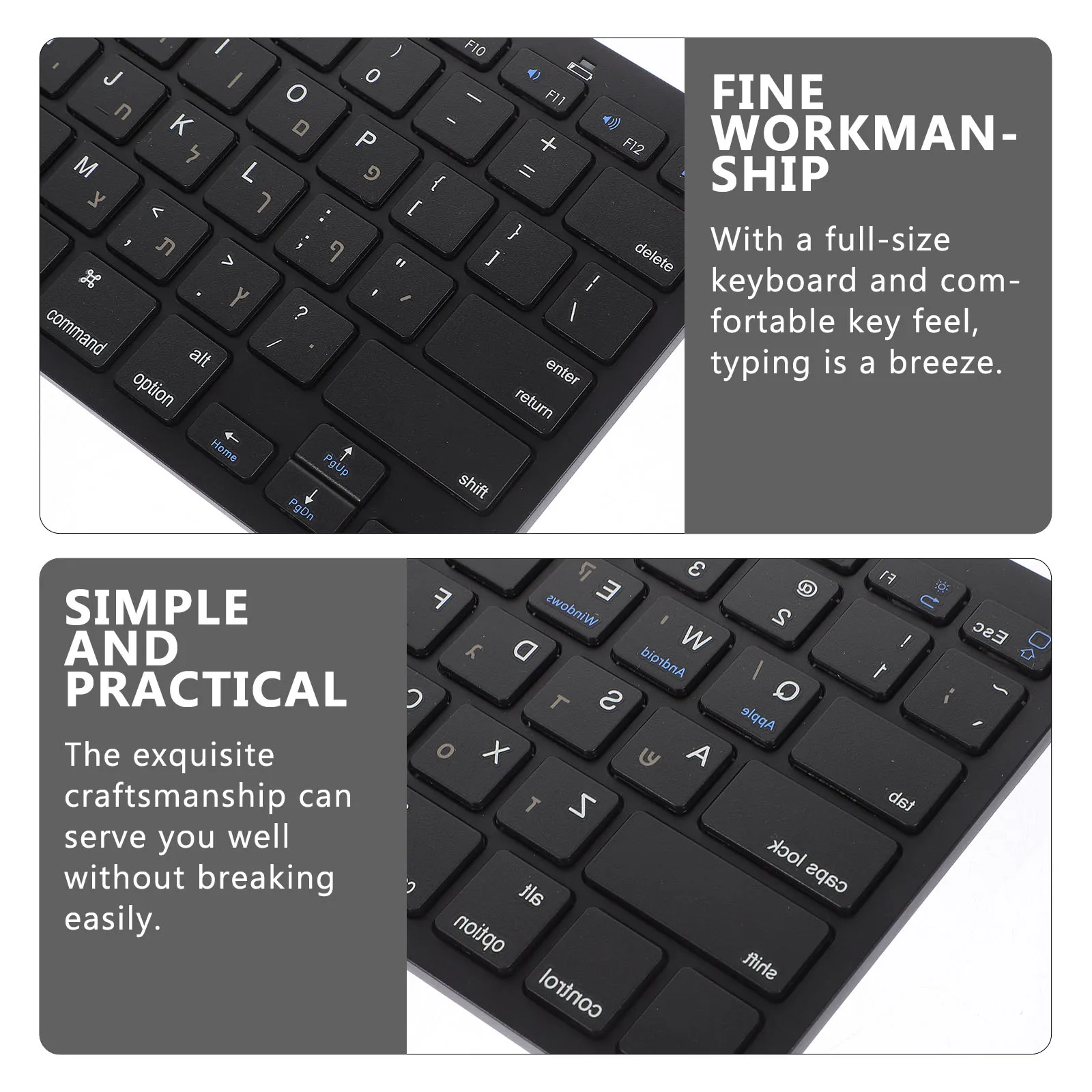 Hebrew Wireless Keyboard Silent Portable Ultrathin Computer Accessory Full Size Comfortable Typing Easy Carry Business Office