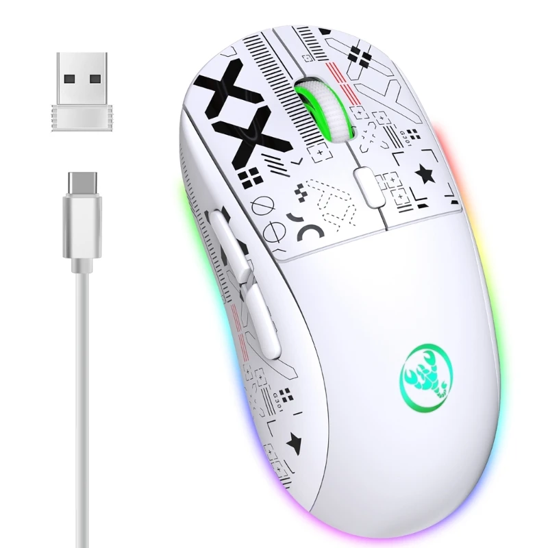 Беспроводная игровая мышь с тремя режимами, 2,4 ГГц, двойная Bluetooth-Совместимость с датчиком 3600DPI, Популярная Игровая RGB-мышь