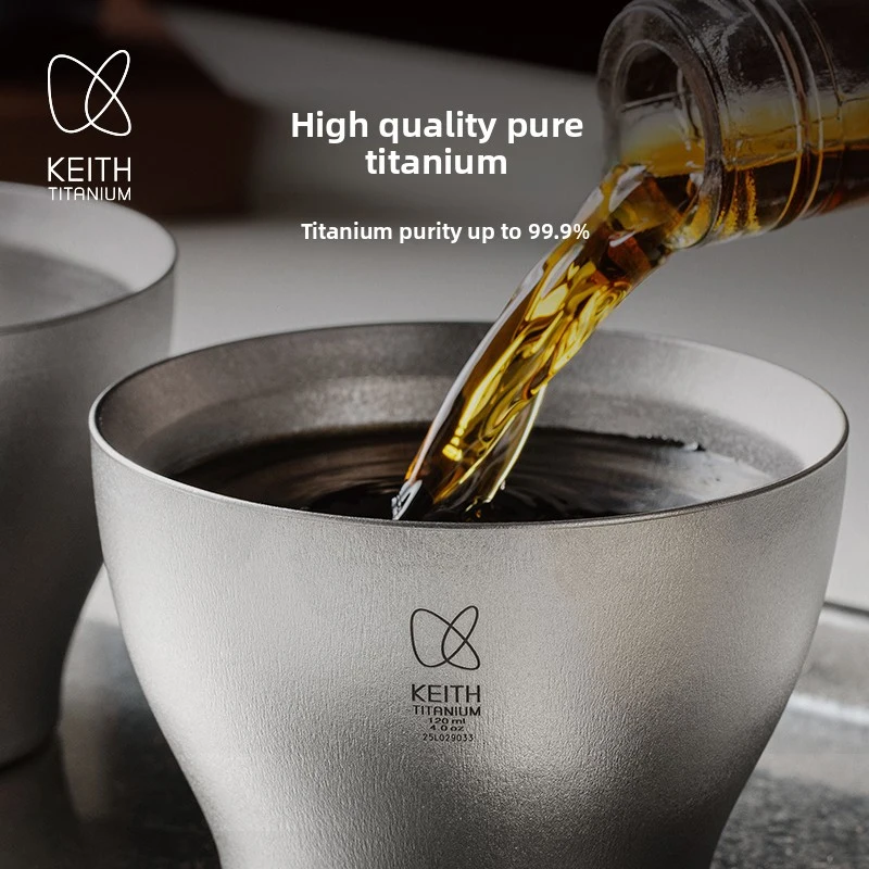 KEITH 120ml 이중벽 순수 티타늄 와인 컵 경량 화상 방지 다기능 차 커피 머그잔 홈 야외 음료 용기
