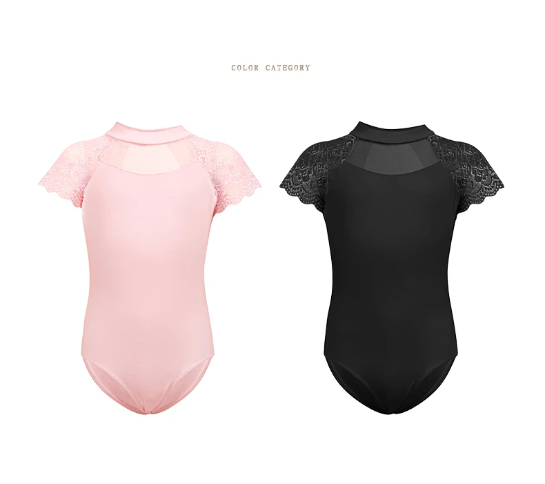 Girls Lace Ballet Leotards Stand Collar Hollow Back Gymnastics Leotard Cotton Ballet Bodysuit Kids Dance Leotards for Girls