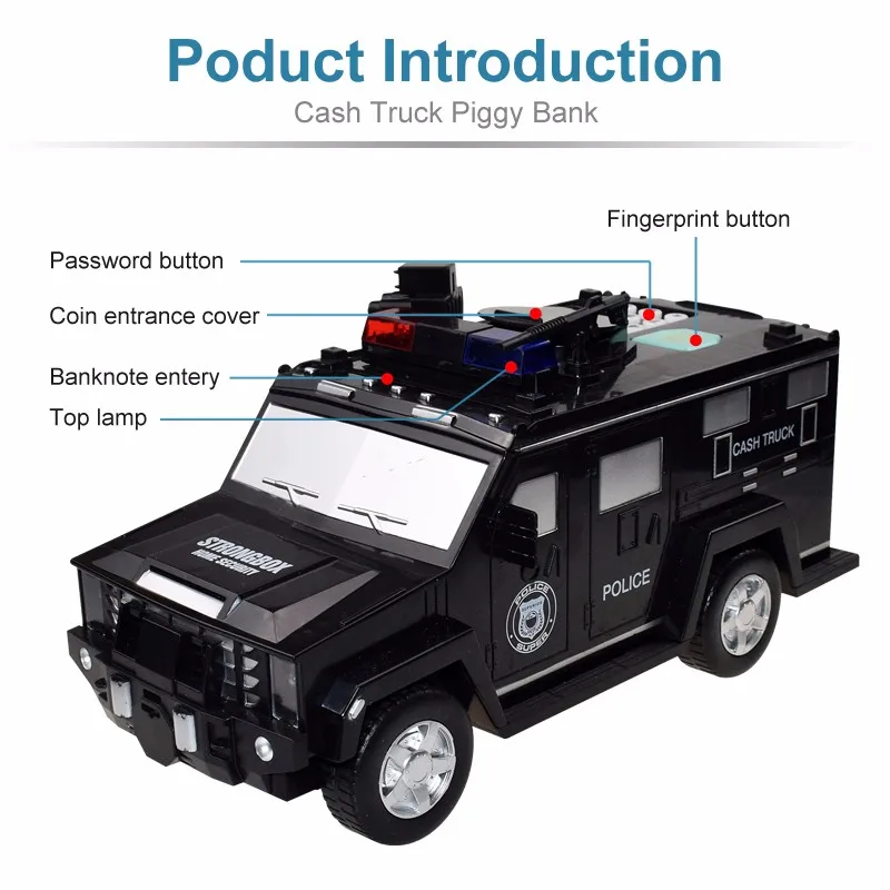 Cartoon Piggy Bank Toys Smart Music Password Banknote Car Coin Bank Figure Toy Pretend Play Saving Money Box Kids Police Cars