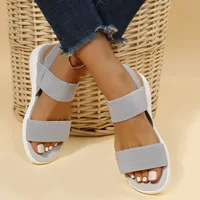 Sandales à Semelles Compensées en Tricot artificiel astique pour Femme, Chaussures de Marche Légères, Confortables, Grande Taille, Été 2023 4