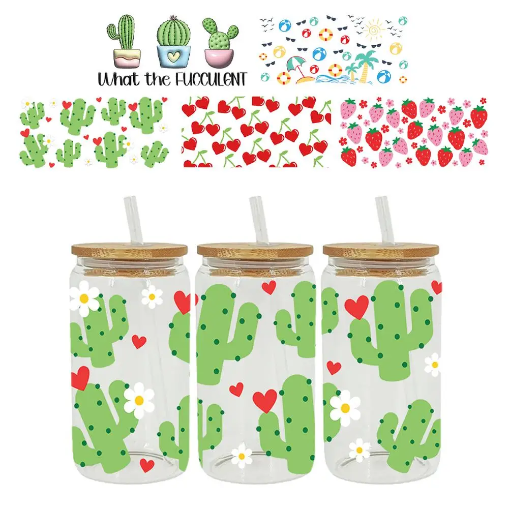 

3D UV DTF Transfers Stickers 16oz Cup Wrap Fruit Cactus Cartoon Print For DIY Glass Ceramic Metal Leather K9A4