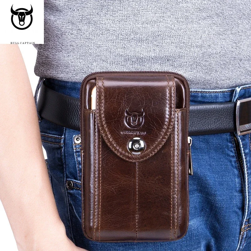 

Male Bullcaptain Running For JYB072 Fashion Men Belt Genuine Waist Leather Sport Bags Phone Clutch Wallet Travel Vintage Pack
