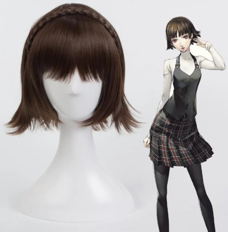 

GAME Persona 5 Makoto Niijima Cosplay Wig With Hairnet Halloween Party Wigs+wig cap