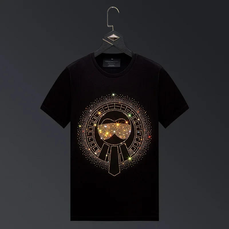 

2024 Character Rhinestones T Shirts Men Summer Clothes Fashion Streetwear Cotton O Neck Short Sleeve Thin Cool Elastic T-shirts