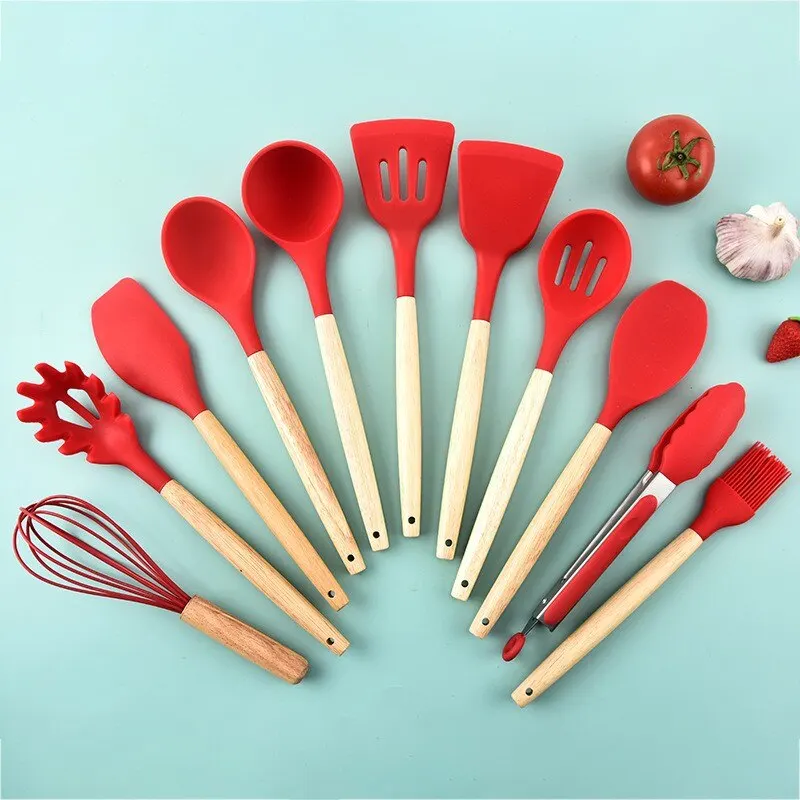 Wooden Handle Silicone Kitchen Utensils High Temperature Resistant