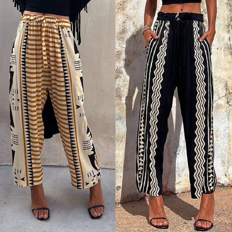 2024 Summer Street Hipster Women's Printed Haren Pants Mid-waist Casual Pants Ropa Mujer Juvenil Streetwear Women POLYESTER